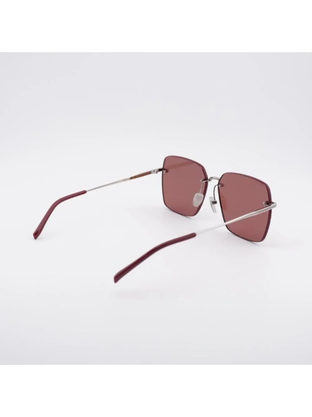 Gucci GG1955SA 003 Sunglasses Shiny Silver Square Frame, Burgundy Lenses